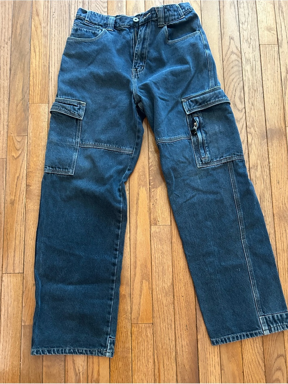 Plugg Women's Wide Leg Cargo Jeans in Dark Blue
